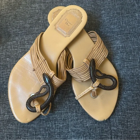 Dior Tan Sandals with Black Embellishments - Picture 2 of 6